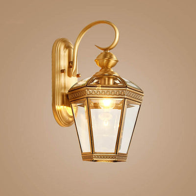 Europejska Nowoczesna Sześciokątna Lampa | Miedziana Szklana Wodoodporna Lampa Ścienna Na Zewnątrz