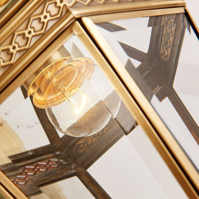 Europejska Nowoczesna Sześciokątna Lampa | Miedziana Szklana Wodoodporna Lampa Ścienna Na Zewnątrz