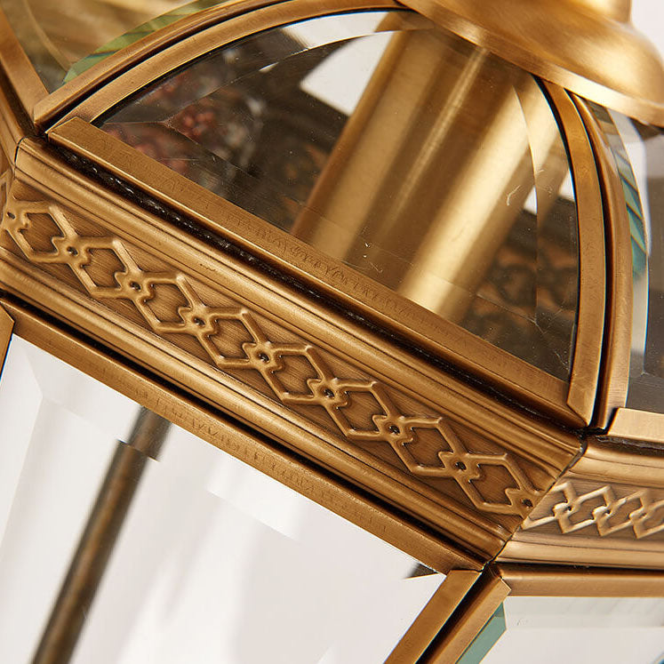 Europejska Nowoczesna Sześciokątna Lampa | Miedziana Szklana Wodoodporna Lampa Ścienna Na Zewnątrz