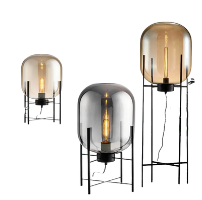 Lampa Podłogowa Riva | Lampa Stojąca Ze Szkła Dymionego Metalu