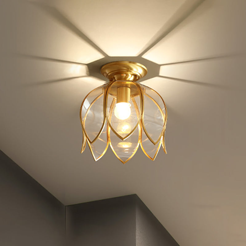 Lampa Sufitowa Lotus Kolonialna | Mosiężny Szklany Żyrandol Do Korytarza
