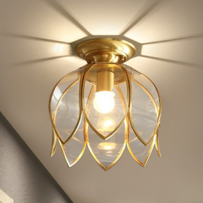 Lampa Sufitowa Lotus Kolonialna | Mosiężny Szklany Żyrandol Do Korytarza