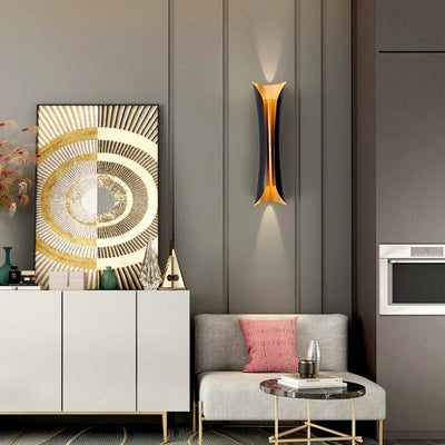 Nowoczesna Lampa Ścienna Curl | 13"/21"/30" Wysokość 2 Źródła Światła Metaliczna Wewnętrzna Lampa Ścienna w Kolorze Czarnym