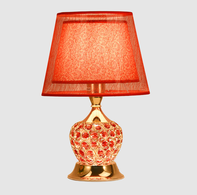 Lampa Nocna Wazon Retro Z Kryształem Z Wbudowanym Oświetleniem I Podwójnym Abażurem Empire | Czerwony/Złoty