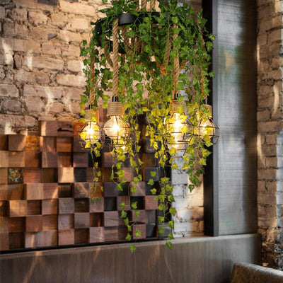 Metalowa Lampa Wisząca z Odkrytą Żarówką Antyk | 6 Żarówek Restauracyjna Lampa Sufitowa w Kolorze Czarnym