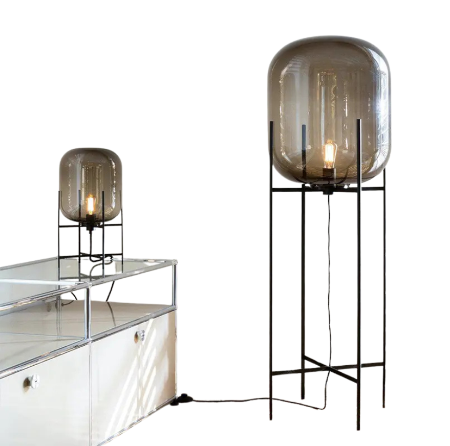 Lampa Podłogowa Riva | Lampa Stojąca Ze Szkła Dymionego Metalu