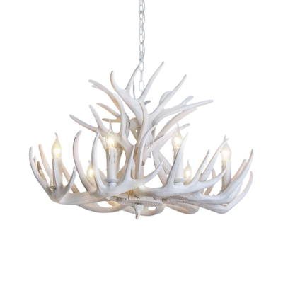 Biała Róg Łoża Oświetlenie Rustykalne Żywica | 21.5"/25.5"/27.5" Szerokość 9/12 Żarówek Salon Sufitowa Lampa