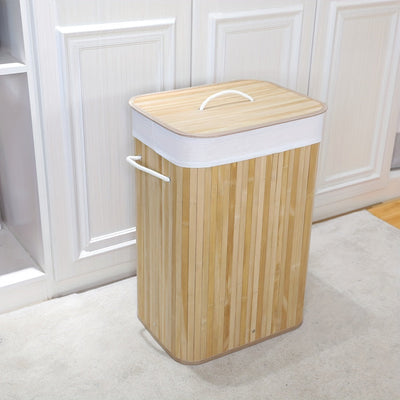Kosz Na Pranie Z Bambusa | Składany Kosz Z Pokrywką W Naturalnym Stylu