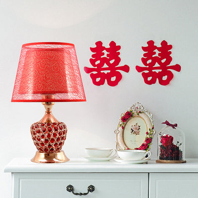 1 Lampa Stolikowa Retro Urna Kryształowa z Wbudowanym Oświetleniem i Podwójnym Abażurem Empire | Czerwony/Złoty