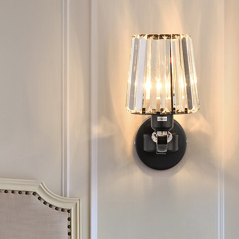 1/2-Bulb Tapered Sconce Lampa Nowoczesna | Czarny Kryształowy Blok Kinkiet do Salonu
