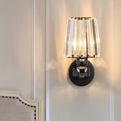 1/2-Bulb Tapered Sconce Lampa Nowoczesna | Czarny Kryształowy Blok Kinkiet do Salonu