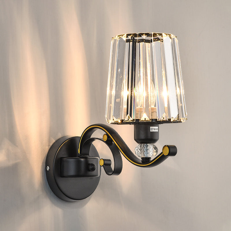 1/2-Bulb Tapered Sconce Lampa Nowoczesna | Czarny Kryształowy Blok Kinkiet do Salonu