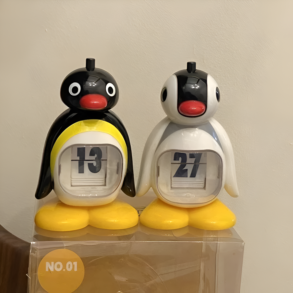 B/W Hue Penguin Kalendarz | Urokliwa Dekoracja Biurkowa i Funkcjonalny Tracker Daty