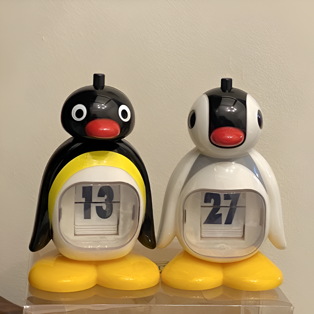 B/W Hue Penguin Kalendarz | Urokliwa Dekoracja Biurkowa i Funkcjonalny Tracker Daty