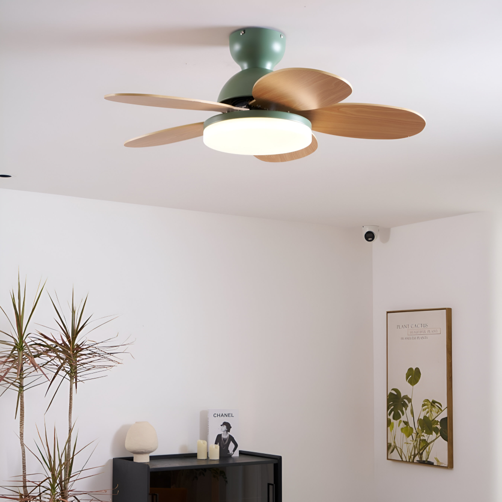 Kolorowy Design Wentylatora sufitowego z Kwiatowym Liściem | Zintegrowane Światło LED