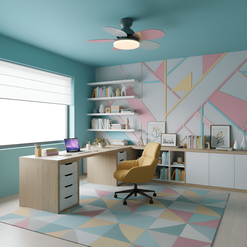 Kolorowy Design Wentylatora sufitowego z Kwiatowym Liściem | Zintegrowane Światło LED