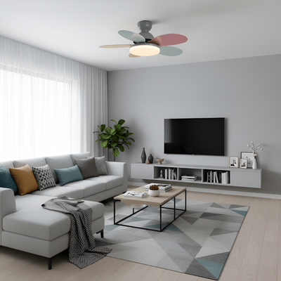 Kolorowy Design Wentylatora sufitowego z Kwiatowym Liściem | Zintegrowane Światło LED