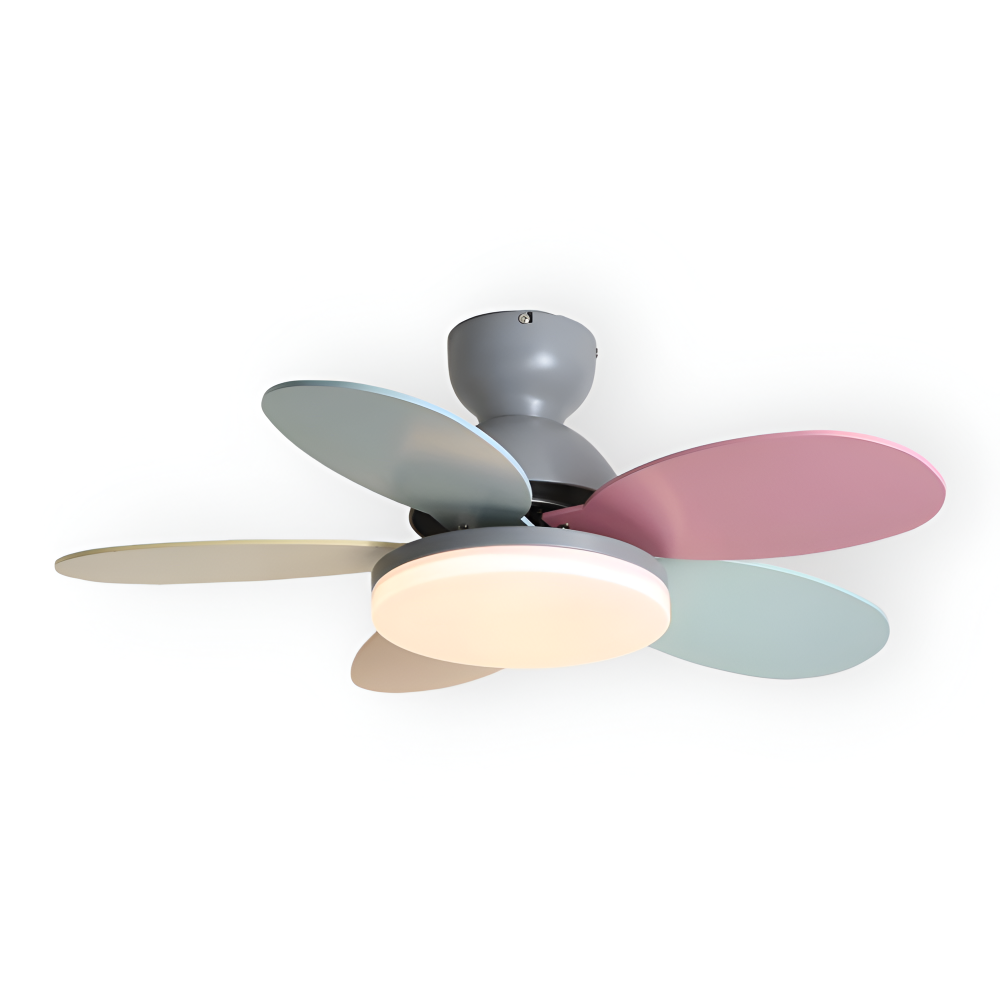 Kolorowy Design Wentylatora sufitowego z Kwiatowym Liściem | Zintegrowane Światło LED