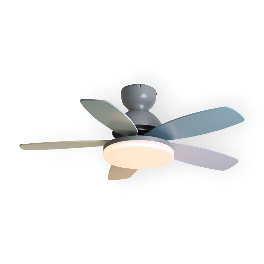 Kolorowy Design Wentylatora sufitowego z Kwiatowym Liściem | Zintegrowane Światło LED