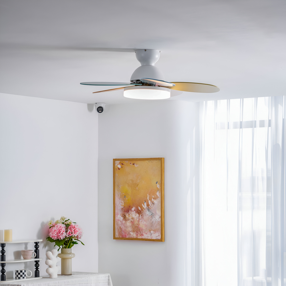 Kolorowy Design Wentylatora sufitowego z Kwiatowym Liściem | Zintegrowane Światło LED