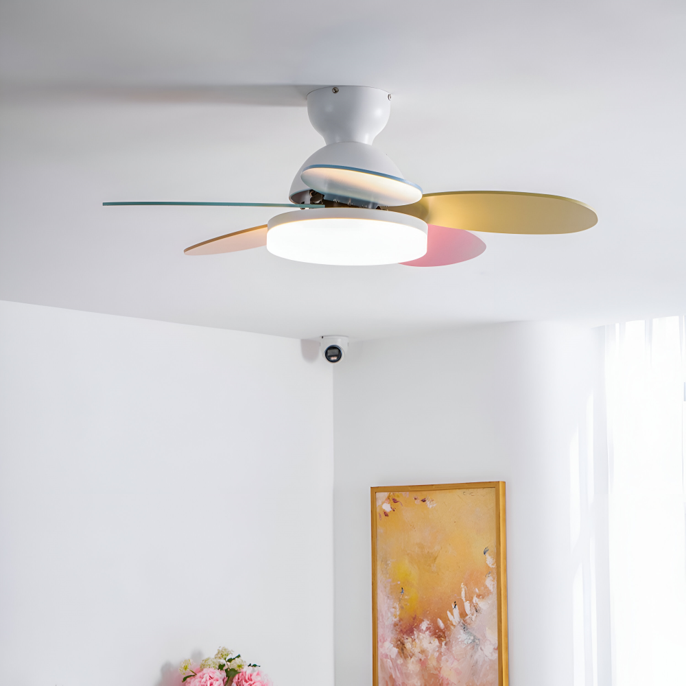 Kolorowy Design Wentylatora sufitowego z Kwiatowym Liściem | Zintegrowane Światło LED