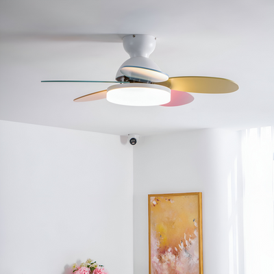 Kolorowy Design Wentylatora sufitowego z Kwiatowym Liściem | Zintegrowane Światło LED