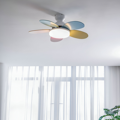 Kolorowy Design Wentylatora sufitowego z Kwiatowym Liściem | Zintegrowane Światło LED