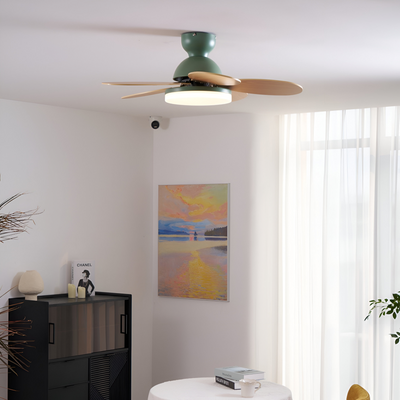 Kolorowy Design Wentylatora sufitowego z Kwiatowym Liściem | Zintegrowane Światło LED