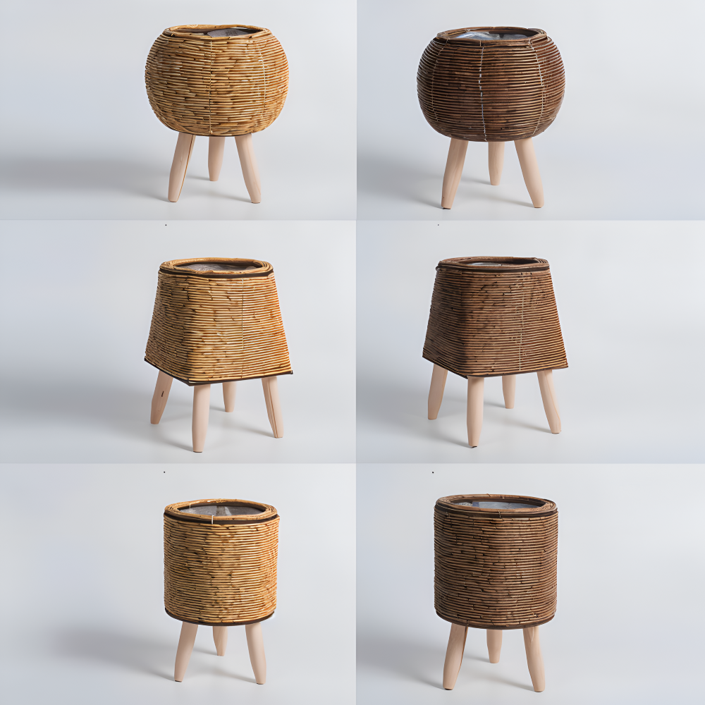 Doniczka FauxWicker | Ręcznie Wykonana Rustykalna Doniczka Rattanowa - Dekoracyjny Kosz na Kwiaty