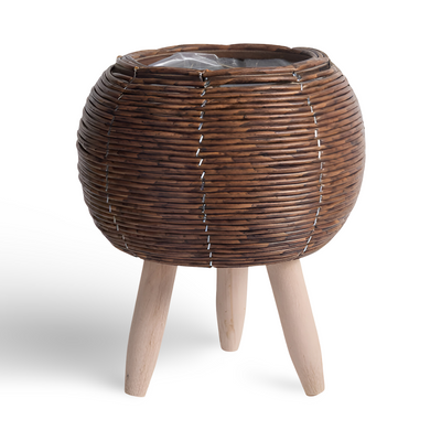 Doniczka FauxWicker | Ręcznie Wykonana Rustykalna Doniczka Rattanowa - Dekoracyjny Kosz na Kwiaty