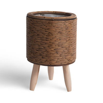 Doniczka FauxWicker | Ręcznie Wykonana Rustykalna Doniczka Rattanowa - Dekoracyjny Kosz na Kwiaty