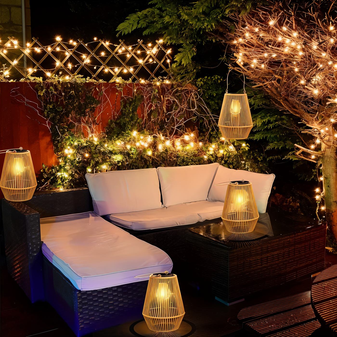 Lampa Słoneczna CageRattan | Lampa Słoneczna Z Bambusa - Lampa Wisząca Wodoodporna