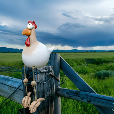 Figurka Kury z Dużymi Oczami | Odporna na Warunki Atmosferyczne Ręcznie Wykonana Żywica - Kura do Ogrodu