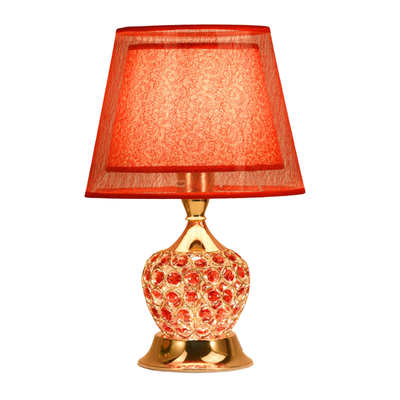 Lampa Nocna Wazon Retro Z Kryształem Z Wbudowanym Oświetleniem I Podwójnym Abażurem Empire | Czerwony/Złoty