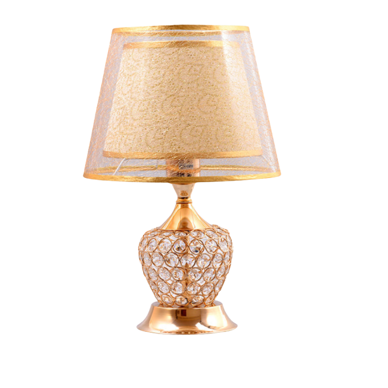 Lampa Nocna Wazon Retro Z Kryształem Z Wbudowanym Oświetleniem I Podwójnym Abażurem Empire | Czerwony/Złoty