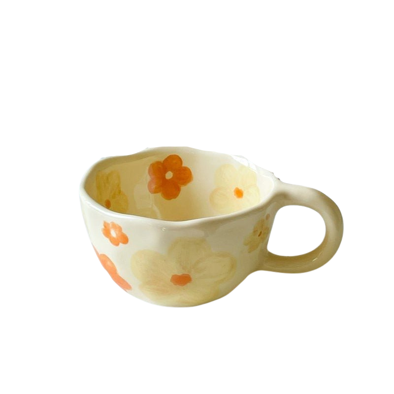 Ceramiczny Kubek Z Nieregularnym Kwiatem | Styl Koreański – Elegancki I Artystyczny Design