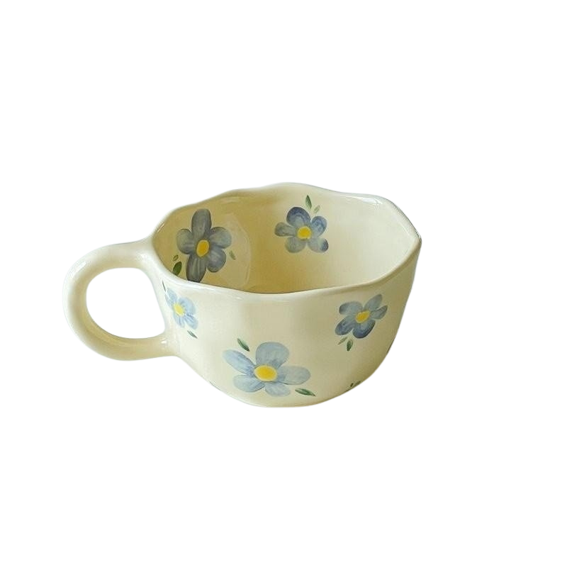 Ceramiczny Kubek Z Nieregularnym Kwiatem | Styl Koreański – Elegancki I Artystyczny Design