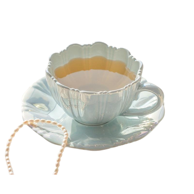 Kubek I Spodek Z Perłowymi Kwiatami | Luksusowy Zestaw Do Kawy I Herbaty