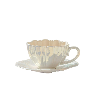 Kubek I Spodek Z Perłowymi Kwiatami | Luksusowy Zestaw Do Kawy I Herbaty