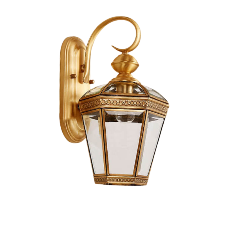 Europejska Nowoczesna Sześciokątna Lampa | Miedziana Szklana Wodoodporna Lampa Ścienna Na Zewnątrz