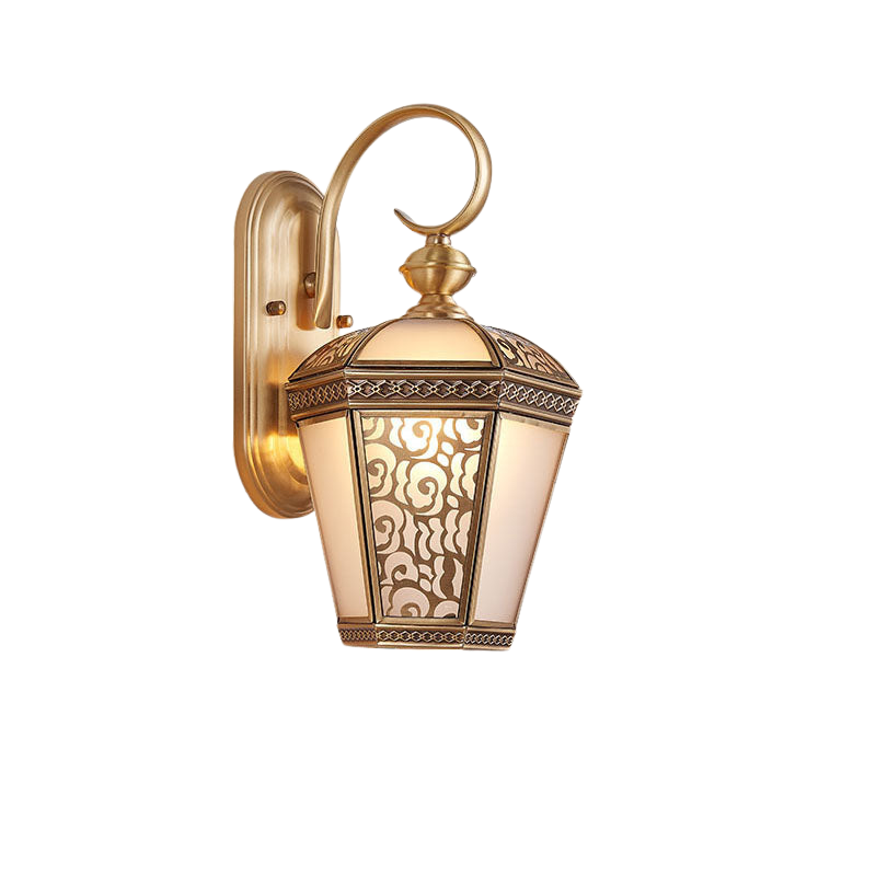 Europejska Nowoczesna Sześciokątna Lampa | Miedziana Szklana Wodoodporna Lampa Ścienna Na Zewnątrz