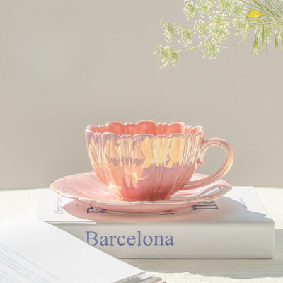 Kubek I Spodek Z Perłowymi Kwiatami | Luksusowy Zestaw Do Kawy I Herbaty