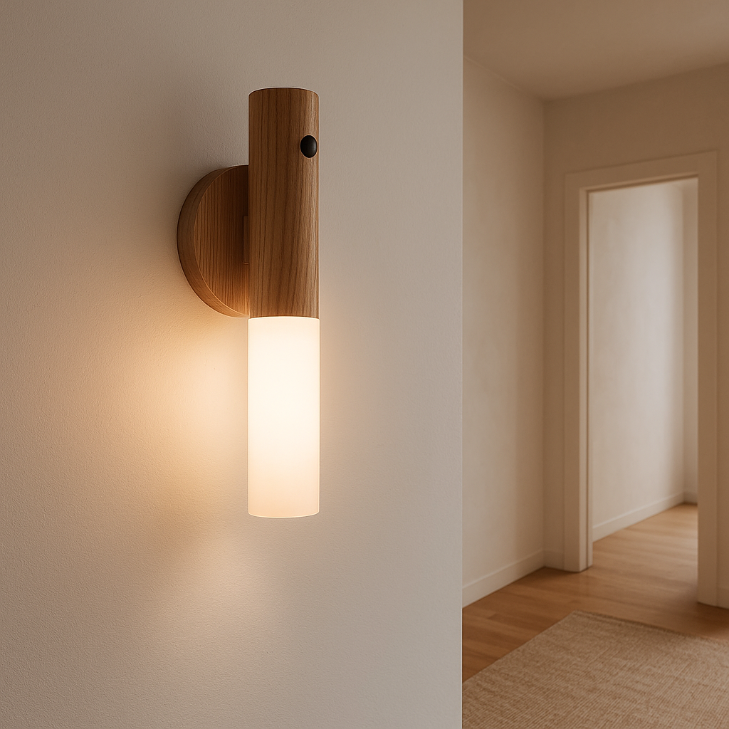 Lampa Ścienna Lumidrewno | Oświetlenie Wnętrz Z Czujnikiem Ruchu I Drewnem